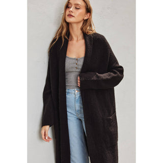 Cozy Long Cardigan: LIGHT GREY / M/L