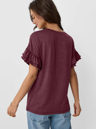 Ruffle Sleeve Crew Neck Tee