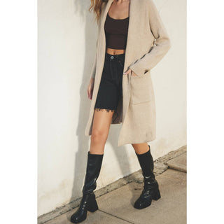 Cozy Long Cardigan: LIGHT GREY / S/M