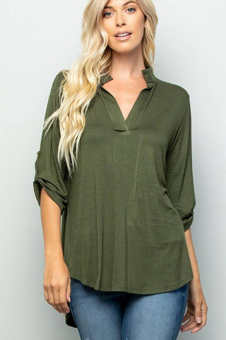 Olive Collar Knit Blouse