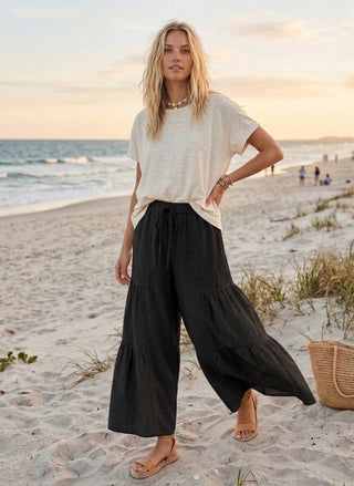 Linen Blend Wide Leg Palazzo Pants