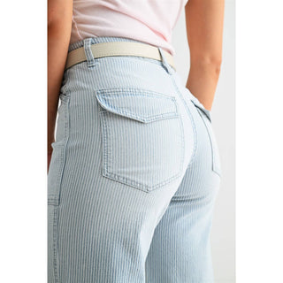Blue Striped Crop Leg Jeans