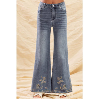 Flare Jeans with Embroidered Hem