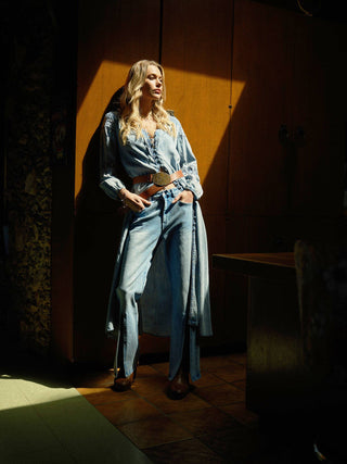 Denim Embroidered Maxi Dress