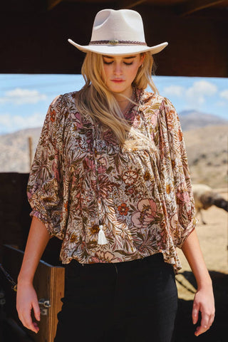 Bohemian Floral Peasant Blouse
