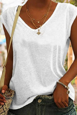 V Neck Sleeveless White Tee
