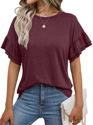 Ruffle Sleeve Crew Neck Tee
