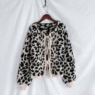 Leopard Print Bow Tie Cardigan