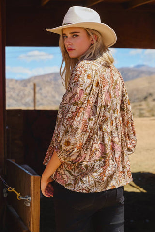 Bohemian Floral Peasant Blouse