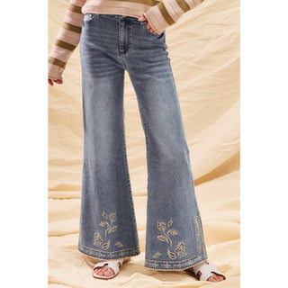 Flare Jeans with Embroidered Hem