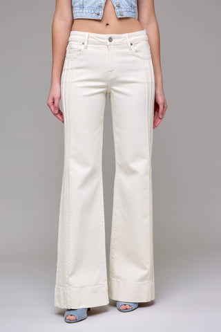 Ivory Pintuck Mid Rise Comfort Flare Jeans