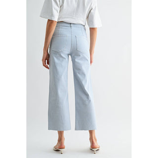 White and Blue Cropped Hem Jeans