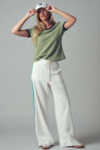 Navy and Green Crew Neck Knit Top