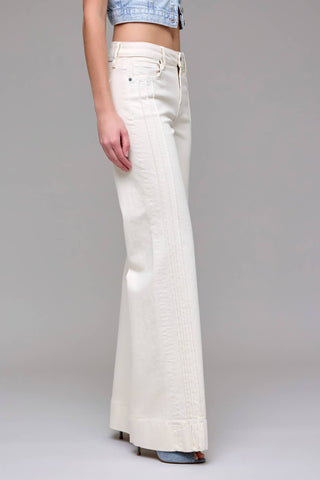 Ivory Pintuck Mid Rise Comfort Flare Jeans