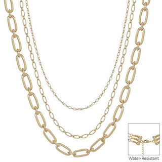 Water Resistant Triple Layered Chunky Oval Clip Chain 16"-18" Necklace