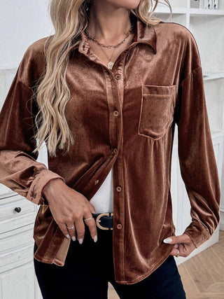 Copper Velvet Button Down Blouse
