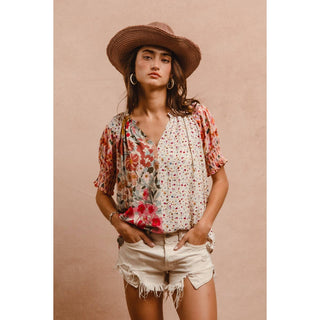 Mixed Print Boho Blouse