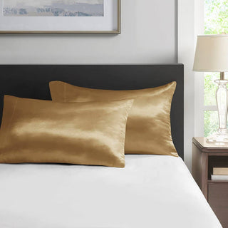 2-Pack Satin Pillowcases, Gold: King