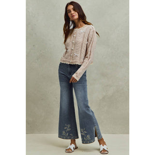 Flare Jeans with Embroidered Hem