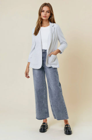 Shirred Sleeve Textured Blazer