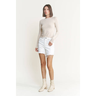 Distressed White Denim Shorts