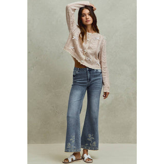 Flare Jeans with Embroidered Hem