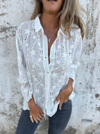 Floral Embroidery Eyelet Blouse