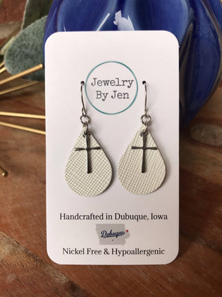 Small Teardrop: White w/Cross Charm