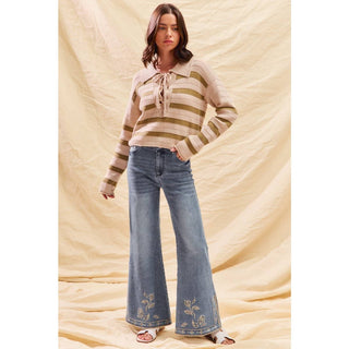 Flare Jeans with Embroidered Hem