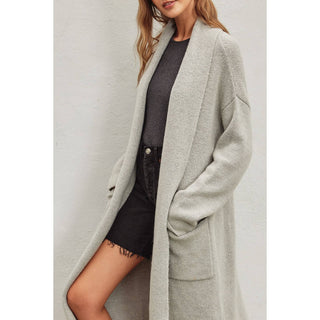 Cozy Long Cardigan: LIGHT GREY / S/M