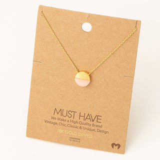 Small Circle Stone Metal Pendant Necklace: WH