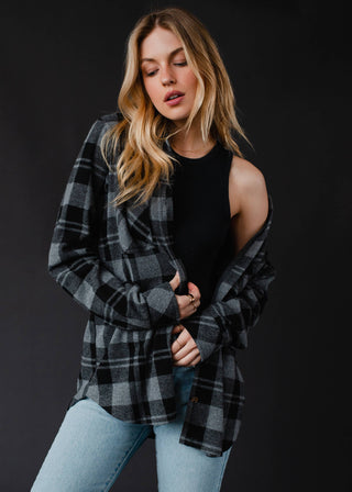 Black & Gray Plaid Button Up