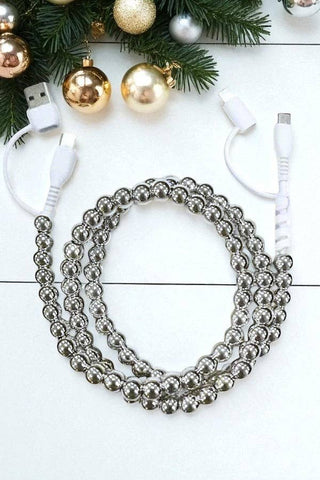 Silver Beaded Cord Phone Charger