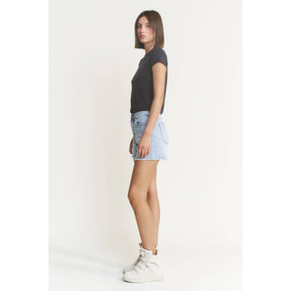 Light Wash Frayed Denim Shorts