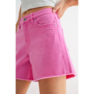 Pink Raw Hem Shorts