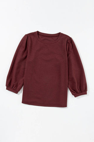 Solid Color 3/4 Sleeve Round Neck Top: Medium Grey / 95%Polyester+5%Elastane / S
