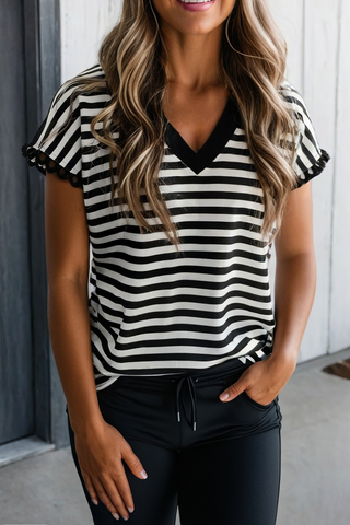 Striped Tee with Trimmed Sleeve