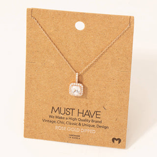 Square Rhinestone Pendant Necklace: G