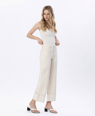 Ivory Cuffed Wide Leg Jeans