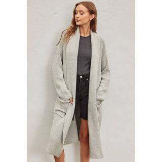 Cozy Long Cardigan: LIGHT GREY / M/L