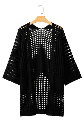 Crochet Star Pocketed Dolman Cardigan: Camel / 55%Acrylic+45%Cotton / M