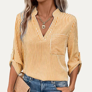 Classic Striped Pattren V Neck Half Sleeve Top: Black / S