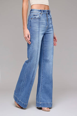Medium Light Pintuck Flare Jeans
