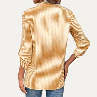 Classic Striped Pattren V Neck Half Sleeve Top: Black / XL