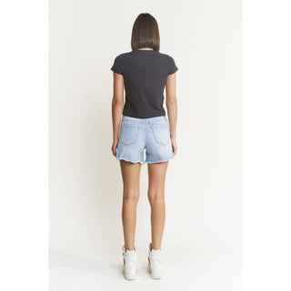 Light Wash Frayed Denim Shorts