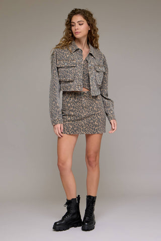 Cheetah Cropped Cargo Jacket