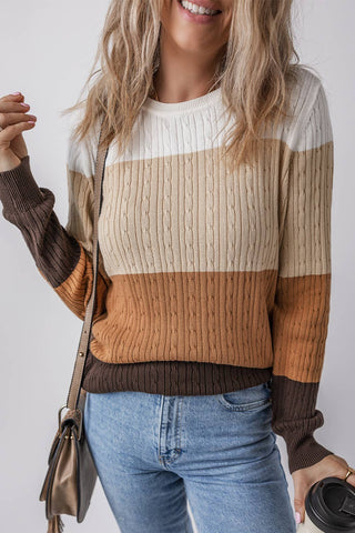 Colorblock Cable Knit Sweater