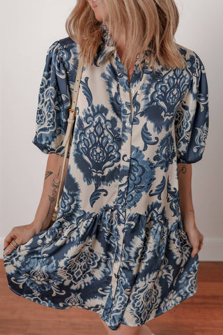 Blue Boho Floral Print Dress