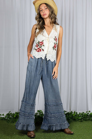 Flared Chambray Pants