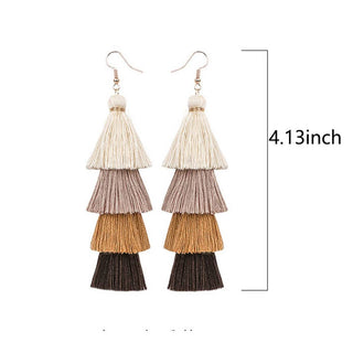 Bohemian Long Tassel Fringe Earrings Hand Made: Brown / Medium